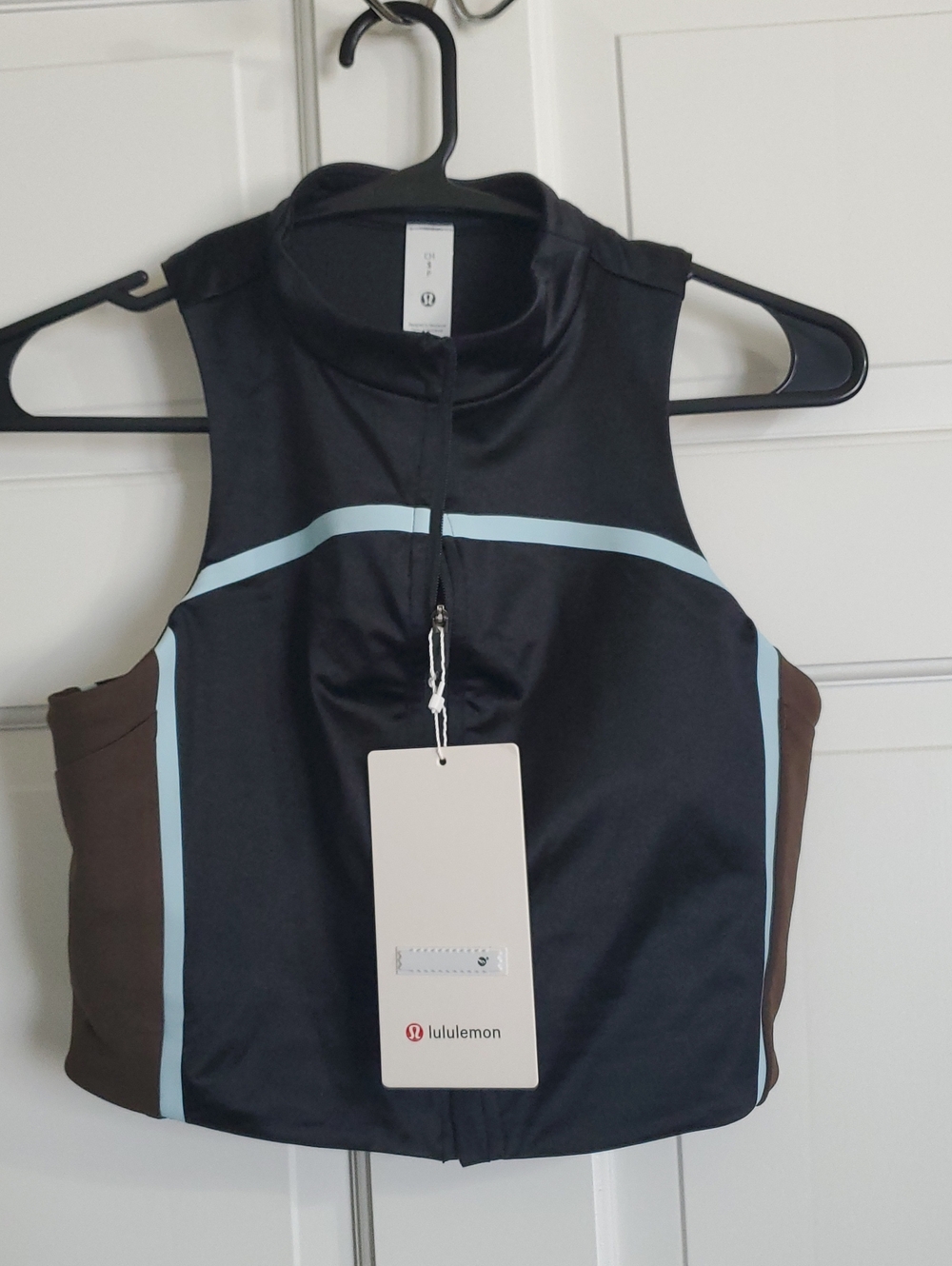 NWT Lululemon Satin Shine Full Zip Crop Tank Black/Walnut/Cloud Sz S(6)